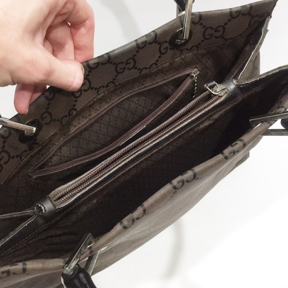 ❤️SOLD❤️Gucci brown and black monogram nylon bamboo handle vintage tote bag - Picture 9 of 14